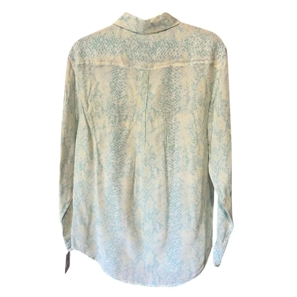Revolve Equipment Slim Signature Sheer Snake Python Print Button-Up Blouse Sz S